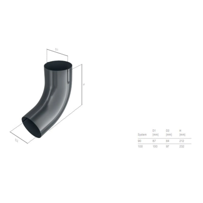 BRYZA STAL Kolanko do rur spustowych 90 mm - CIEMNY GRAFIT